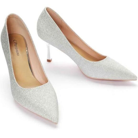 C.Paravano Sparkly Pointed Toe Heel Glitter Heel Party Dress Wedding - Picture 1 of 6